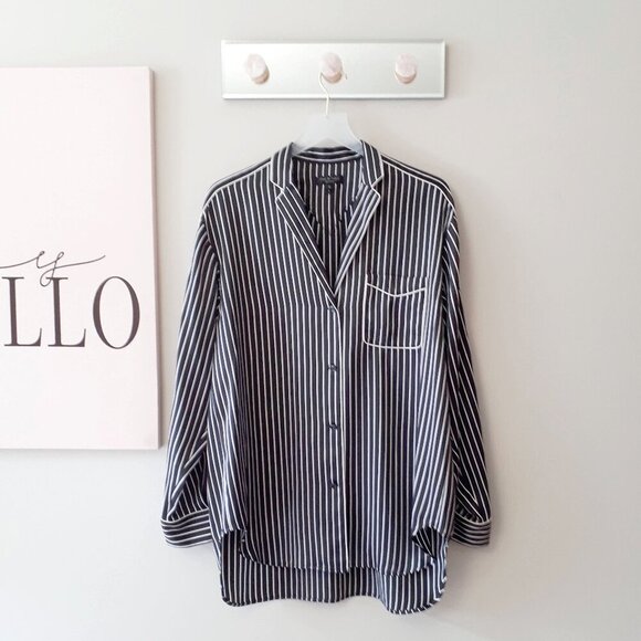 NWOT Rag & Bone black & white striped print 100% silk pajama inspired blouse, L - Picture 15 of 16